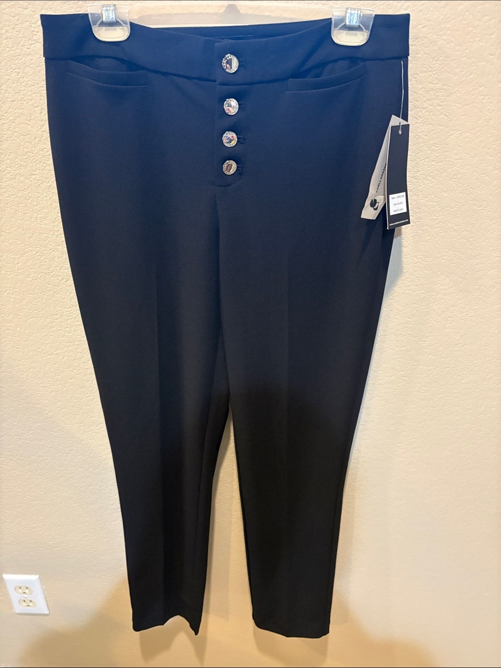 Karl Lagerfeld Black Dress Pants with Decorative Button Closure-Size 4